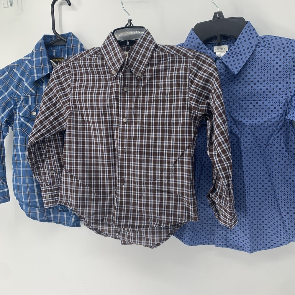3 Dress Shirts 5/6 Boys Wrangler Riata  Long Sleeve, Rustler Pearl Snap, Carters
